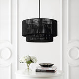 Elliott Coastal Bohemian Adjustable Metal Hand-Woven Rattan-Look Paper Rope 2-Tier Drum LED Chandelier