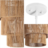 Orson 24 in. 7-Light Coastal Bohemian Metal and Woven Paper Rope 3-Tier LED Chandelier