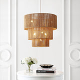 Orson 24 in. 7-Light Coastal Bohemian Metal and Woven Paper Rope 3-Tier LED Chandelier