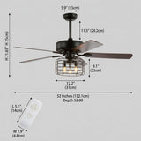 Asher 52" Industrial Metal/Wood LED Ceiling Fan With Remote Forged Black / 3 Sockets – DIM