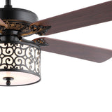 Paolo 52" Farmhouse Industrial Iron Scroll Drum Shade LED Ceiling Fan With Remote - JONATHAN Y