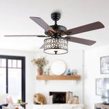 Paolo 52" Farmhouse Industrial Iron Scroll Drum Shade LED Ceiling Fan With Remote - JONATHAN Y