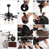 Lucas 52" Rustic Industrial Iron/Wood/Seeded Glass Mobile-App/Remote-Controlled LED Ceiling Fan - JONATHAN Y