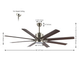 Octo 66" Contemporary Industrial Iron/Plastic Mobile-App/Remote-Controlled 6-Speed Ceiling Fan with Integrated LED Light
