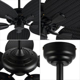 Raffles 52" Bohemian Industrial Iron/Plastic Mobile-App/Remote-Controlled 6-Speed Palm Blade Ceiling Fan