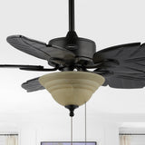 Poinciana 52" Coastal Bohemian Iron/Wood Palm Leaf LED Ceiling Fan with Pull Chain - JONATHAN Y