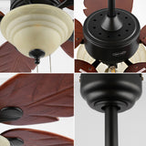 Poinciana 52" Coastal Bohemian Iron/Wood Palm Leaf LED Ceiling Fan with Pull Chain - JONATHAN Y