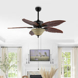Poinciana 52" Coastal Bohemian Iron/Wood Palm Leaf LED Ceiling Fan with Pull Chain - JONATHAN Y
