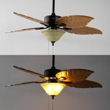 Poinciana 52" Coastal Bohemian Iron/Wood Palm Leaf LED Ceiling Fan with Pull Chain - JONATHAN Y