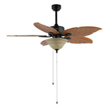 Poinciana 52" Coastal Bohemian Iron/Wood Palm Leaf LED Ceiling Fan with Pull Chain - JONATHAN Y