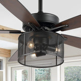 Max 52" Farmhouse Industrial Iron/Wood Mobile-App/Remote-Controlled LED Ceiling Fan - JONATHAN Y