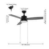 Blair 42" 1-Light Modern Minimalist 3-Speed Iron Height Adjustable Integrated LED Ceiling Fan with Pull Chains - JONATHAN Y