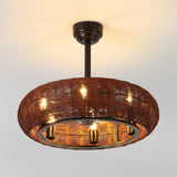 Cassidy 23" 6-Light Modern Bohemian 6-Speed Metal/Rattan Mobile-App/Remote-Controlled Height-Adjustable Lantern LED Ceiling Fan - JONATHAN Y