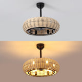 Cassidy 23" 6-Light Modern Bohemian 6-Speed Metal/Rattan Mobile-App/Remote-Controlled Height-Adjustable Lantern LED Ceiling Fan - JONATHAN Y