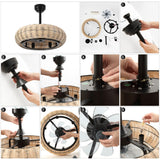 Cassidy 23" 6-Light Modern Bohemian 6-Speed Metal/Rattan Mobile-App/Remote-Controlled Height-Adjustable Lantern LED Ceiling Fan - JONATHAN Y