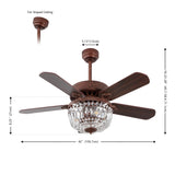Neva 42" 3-Light Rustic Industrial 6-Speed Metal/Crystal Bowl Shade Mobile-App/Remote-Controlled LED Ceiling Fandelier