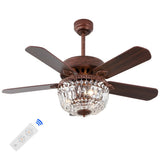 Neva 42" 3-Light Rustic Industrial 6-Speed Metal/Crystal Bowl Shade Mobile-App/Remote-Controlled LED Ceiling Fandelier