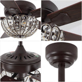 Reva 42" 3-Light Modern Coastal 6-Speed Metal/Crystal Scalloped Bowl Shade Mobile-App/Remote-Controlled LED Ceiling Fandelier