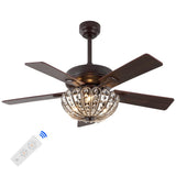 Reva 42" 3-Light Modern Coastal 6-Speed Metal/Crystal Scalloped Bowl Shade Mobile-App/Remote-Controlled LED Ceiling Fandelier