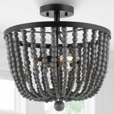 Drift Wood Bead 16" Bohemian Farmhouse Iron LED Semi Flush Mount - JONATHAN Y