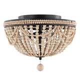 Dune Wood Bead 15.25" Bohemian Farmhouse Iron LED Semi Flush Mount - JONATHAN Y