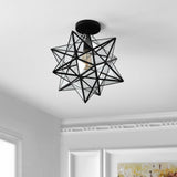 Ava 14.5" Farmhouse Bohemian Iron/Glass LED Semi Flush Mount - JONATHAN Y