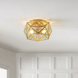 Violet 12.5" Industrial Vintage Iron/Glass LED Flush Mount - JONATHAN Y