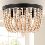 Eivissa 13" Coastal Farmhouse Iron/Wood Bead LED Flush Mount - JONATHAN Y
