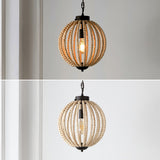Abril 12.5" Rustic Bohemian Iron/Wood Bead LED Pendant - JONATHAN Y