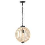 Abril 12.5" Rustic Bohemian Iron/Wood Bead LED Pendant - JONATHAN Y