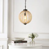 Abril 12.5" Rustic Bohemian Iron/Wood Bead LED Pendant - JONATHAN Y