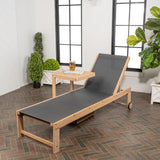 Trabuco Coastal Modern Acacia Wood Mesh 3-Position Outdoor Chaise Lounge Set with Side Table - JONATHAN Y