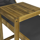 Trabuco Coastal Modern Acacia Wood Mesh 5-Position Outdoor foldable Chaise Lounge Set with Side Table