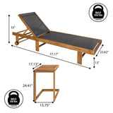 Trabuco Coastal Modern Acacia Wood Mesh 5-Position Outdoor foldable Chaise Lounge Set with Side Table