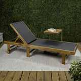 Trabuco Coastal Modern Acacia Wood Mesh 5-Position Outdoor foldable Chaise Lounge Set with Side Table