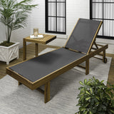 Trabuco Coastal Modern Acacia Wood Mesh 5-Position Outdoor foldable Chaise Lounge Set with Side Table