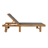 Trabuco Coastal Modern Acacia Wood Mesh 5-Position Outdoor foldable Chaise Lounge Set with Side Table