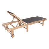 Trabuco Coastal Modern Acacia Wood Mesh 5-Position Outdoor foldable Chaise Lounge Set with Side Table