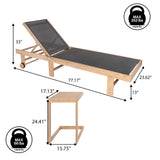 Trabuco Coastal Modern Acacia Wood Mesh 5-Position Outdoor foldable Chaise Lounge Set with Side Table