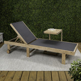 Trabuco Coastal Modern Acacia Wood Mesh 5-Position Outdoor foldable Chaise Lounge Set with Side Table