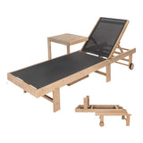Trabuco Coastal Modern Acacia Wood Mesh 5-Position Outdoor foldable Chaise Lounge Set with Side Table