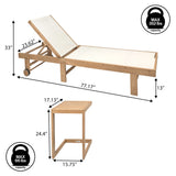 Trabuco Coastal Modern Acacia Wood Mesh 5-Position Outdoor foldable Chaise Lounge Set with Side Table