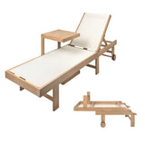 Trabuco Coastal Modern Acacia Wood Mesh 5-Position Outdoor foldable Chaise Lounge Set with Side Table