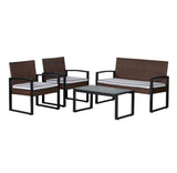 Elina 4-Piece Modern Coastal Faux Wicker Conversation Outdoor Patio Set - JONATHAN Y