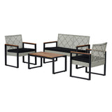 Wilder 4-Piece Modern Coastal Faux Wicker Conversation Outdoor Patio Set - JONATHAN Y