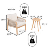 Aveiro 3-Piece Modern Bohemian Roped Acacia Wood Conversation Outdoor Patio Set with Cushions - JONATHAN Y