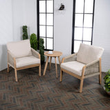 Aveiro 3-Piece Modern Bohemian Roped Acacia Wood Conversation Outdoor Patio Set with Cushions - JONATHAN Y