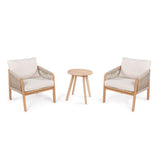 Aveiro 3-Piece Modern Bohemian Roped Acacia Wood Conversation Outdoor Patio Set with Cushions - JONATHAN Y