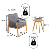 Aveiro 3-Piece Modern Bohemian Roped Acacia Wood Conversation Outdoor Patio Set with Cushions - JONATHAN Y