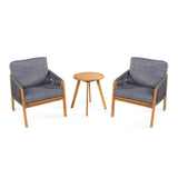 Aveiro 3-Piece Modern Bohemian Roped Acacia Wood Conversation Outdoor Patio Set with Cushions - JONATHAN Y